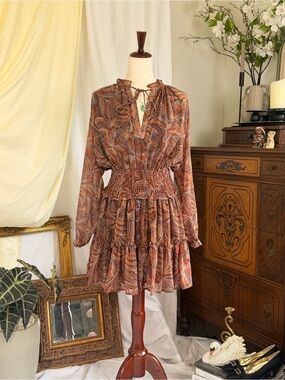 Olivaceous Floral Tiered  Smocked Waist Mini Summer Coastal Coquette Dress